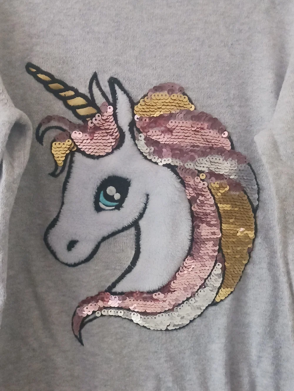 10×$13!!🔴H&M Light Gray Unicorn Sequin Crewneck Sweater